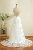 Spaghetti Blanc Sangles Boho Robe de mariée avec fente