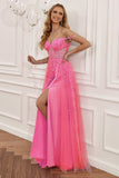 Purple Off the Shoulder Long Prom Robe de bal avec appliques