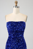 Robe de bal longue sirène à paillettes bustier rouge avec fente