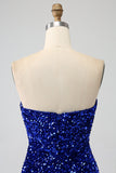 Robe de bal longue sirène à paillettes bustier rouge avec fente