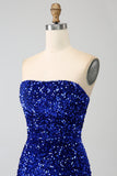Robe de bal longue sirène à paillettes bustier rouge avec fente