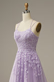 A-ligne Spaghetti Bretelles Violet Longue Robe De Bal