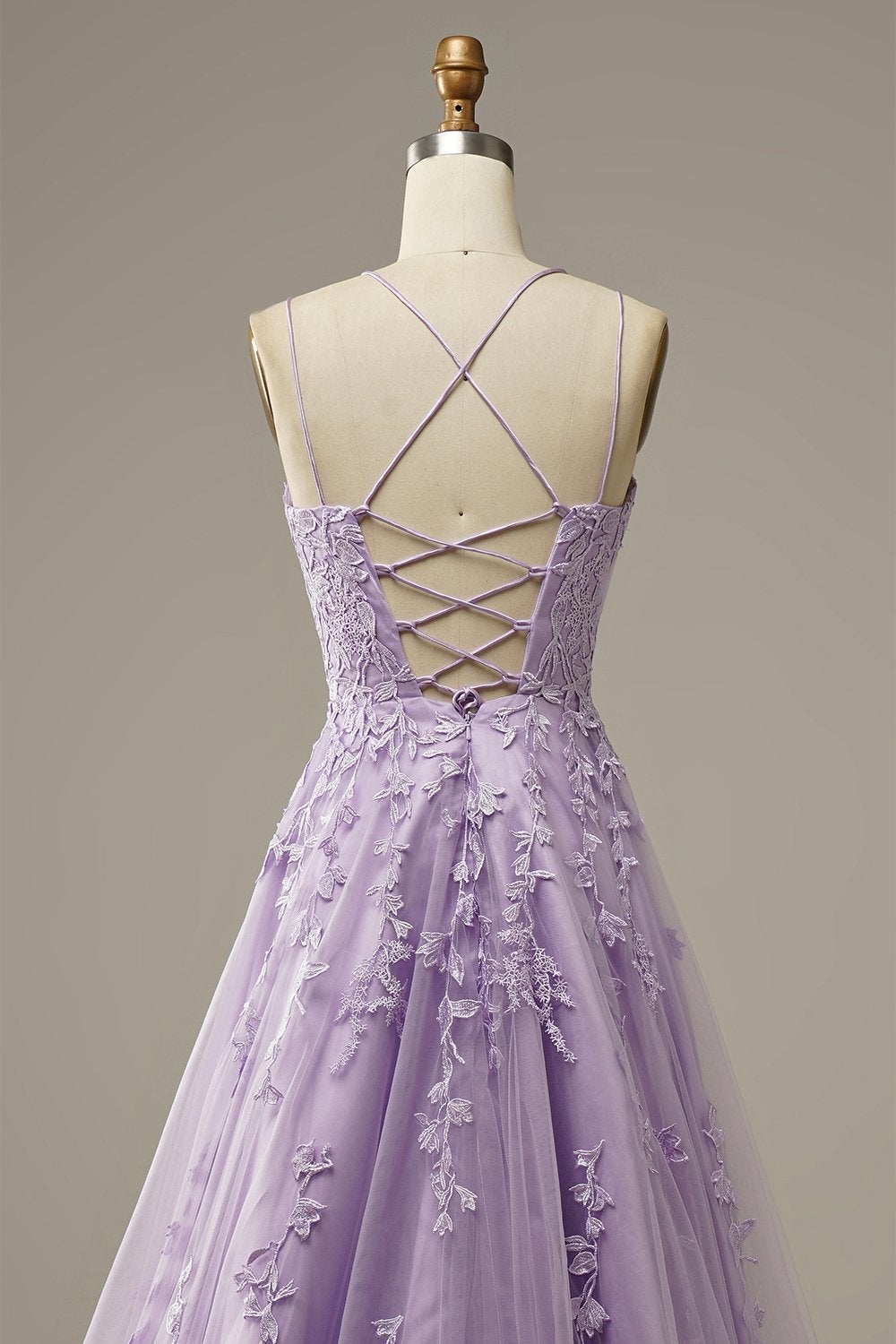 A-ligne Spaghetti Bretelles Violet Longue Robe De Bal