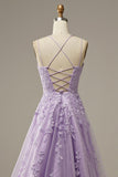 A-ligne Spaghetti Bretelles Violet Longue Robe De Bal
