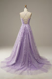 A-ligne Spaghetti Bretelles Violet Longue Robe De Bal