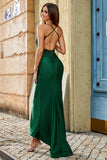 Robe de bal longue longue à col nu vert foncé sirène à la mode avec des perles Appliques