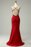 Sirène rouge foncé Satin Spaghetti bretelles robe de bal