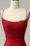 Sirène rouge foncé Satin Spaghetti bretelles robe de bal