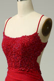 Sirène rouge foncé Satin Spaghetti bretelles robe de bal