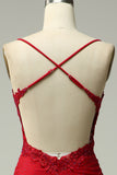 Sirène rouge foncé Satin Spaghetti bretelles robe de bal