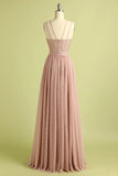 Robe de bal longue Corset en tulle gaine rose bretelles spaghetti longue avec fente