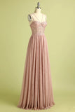 Robe de bal longue Corset en tulle gaine rose bretelles spaghetti longue avec fente