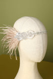 Bandeau à clapet perlé de plumes des années 20