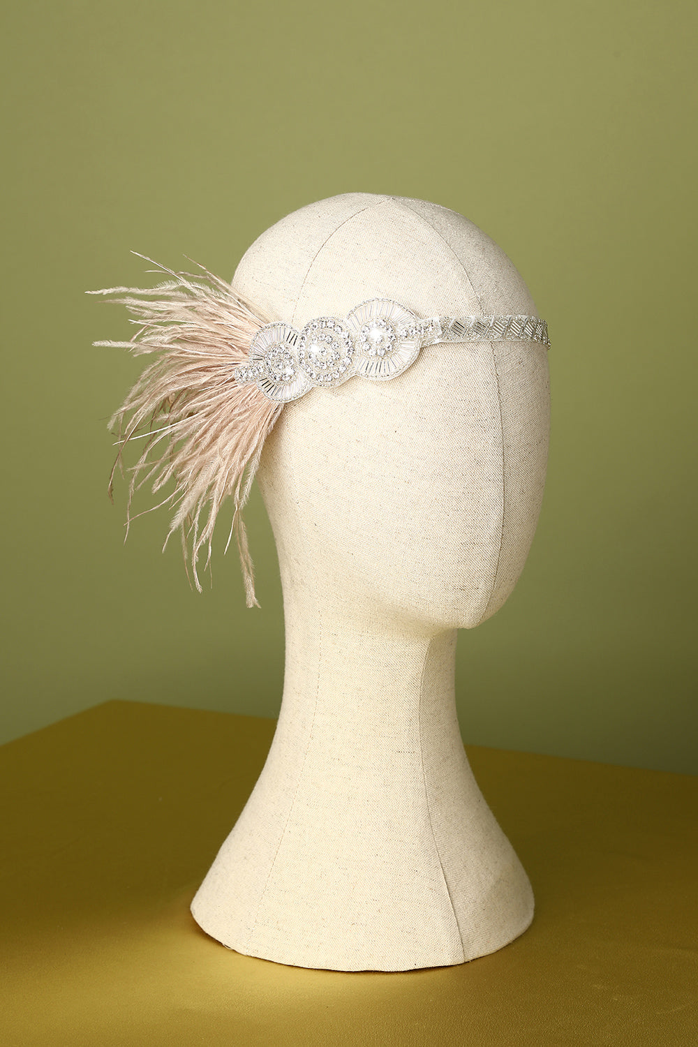 Bandeau à clapet perlé de plumes des années 20