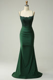 Sirène vert foncé Satin Spaghetti Bretelles robe de bal