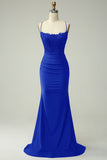 Sirène vert foncé Satin Spaghetti Bretelles robe de bal