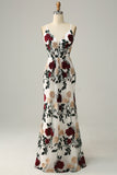 Sirène Spaghetti Straps Fleur imprimée Robe de Soirée longue