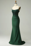 Sirène vert foncé Satin Spaghetti Bretelles robe de bal