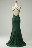 Sirène vert foncé Satin Spaghetti Bretelles robe de bal