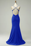 Sirène vert foncé Satin Spaghetti Bretelles robe de bal