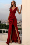 Robe de soirée simple bordeaux avec fente