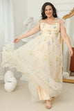 Plus Size Champagne Robe de Bal Long Avec Broderie