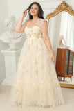 Plus Size Champagne Robe de Bal Long Avec Broderie