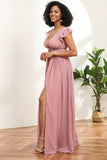 Blush V-Neck Longue Mousseline Robe de Demoiselle d’Honneur