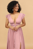 Blush V-Neck Longue Mousseline Robe de Demoiselle d’Honneur