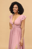 Blush V-Neck Longue Mousseline Robe de Demoiselle d’Honneur