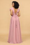 Blush V-Neck Longue Mousseline Robe de Demoiselle d’Honneur
