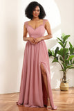Blush Longue Mousseline Robe de Demoiselle d’Honneur avec Dentelle