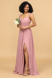 Blush Longue Mousseline Robe de Demoiselle d’Honneur avec Dentelle