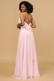 Spaghetti Straps Chiffon Robe de demoiselle d’honneur rose
