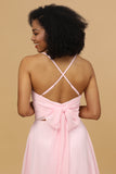 Spaghetti Straps Chiffon Robe de demoiselle d’honneur rose