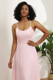 Spaghetti Straps Chiffon Robe de demoiselle d’honneur rose