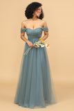 Off the Shoulder Tulle Robe de demoiselle d’honneur à volants