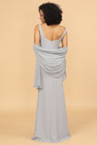 Robe de demoiselle d’honneur sirène à col carré gris avec cape