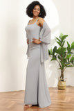 Robe de demoiselle d’honneur sirène à col carré gris avec cape
