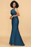 Robe de demoiselle d’honneur sirène bleu encre