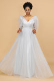 Tulle Gris V-Neck A-Line Robe de demoiselle d’honneur