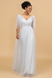 Tulle Gris V-Neck A-Line Robe de demoiselle d’honneur