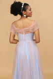 Une ligne Spaghetti Straps Pink&Blue Tulle Robe longue demoiselle d’honneur