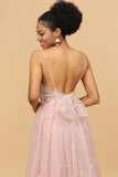 Une Ligne Bretelles Spaghetti Blush Longue Robe de Demoiselle d'Honneur