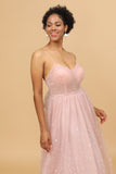Une Ligne Bretelles Spaghetti Blush Longue Robe de Demoiselle d'Honneur