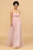 Une Ligne Bretelles Spaghetti Blush Longue Robe de Demoiselle d'Honneur