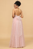 Une Ligne Bretelles Spaghetti Blush Longue Robe de Demoiselle d'Honneur