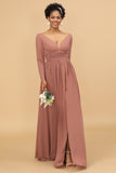 Col en V blush Manches Longues Robe-demoiselle d’honneur