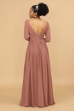 Col en V blush Manches Longues Robe-demoiselle d’honneur