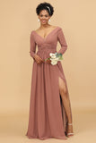 Col en V blush Manches Longues Robe-demoiselle d’honneur